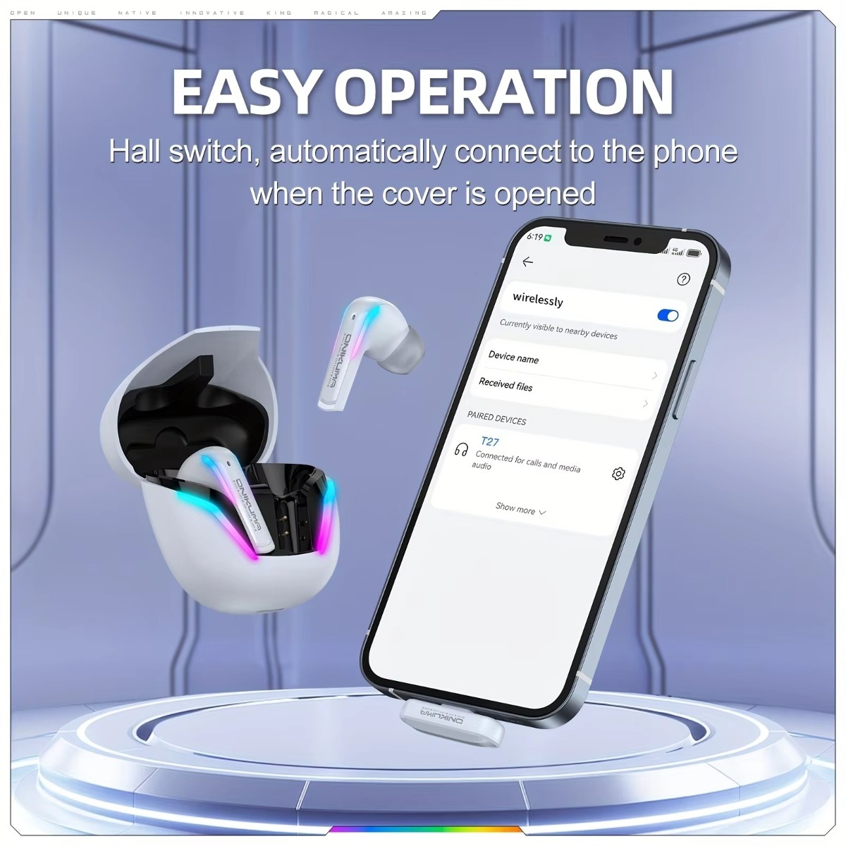 ONIKUMA T27 Wireless Earbuds Dual-mode with Touch Control 2.4Ghz Low Latency Stereo Bluetooth Headset Independent Connection