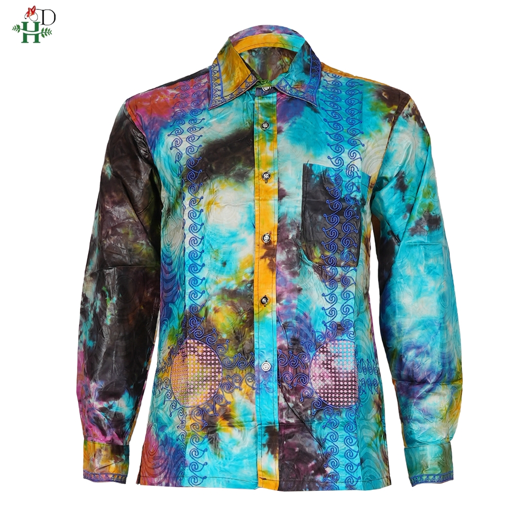H&D African Mens Clothing Traditional Ankara Dashiki Men Shirt Embroidery Shirt Fashion Print Bazin Blue 2024