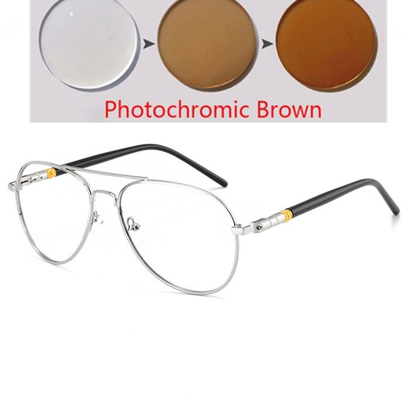 Outdoor Shade Sun Photochromic Pilot Myopia Glasses With Prescription Eyewear Men Oval Sunglasses Diopter 0 -0.5 -0.75 To -6.0