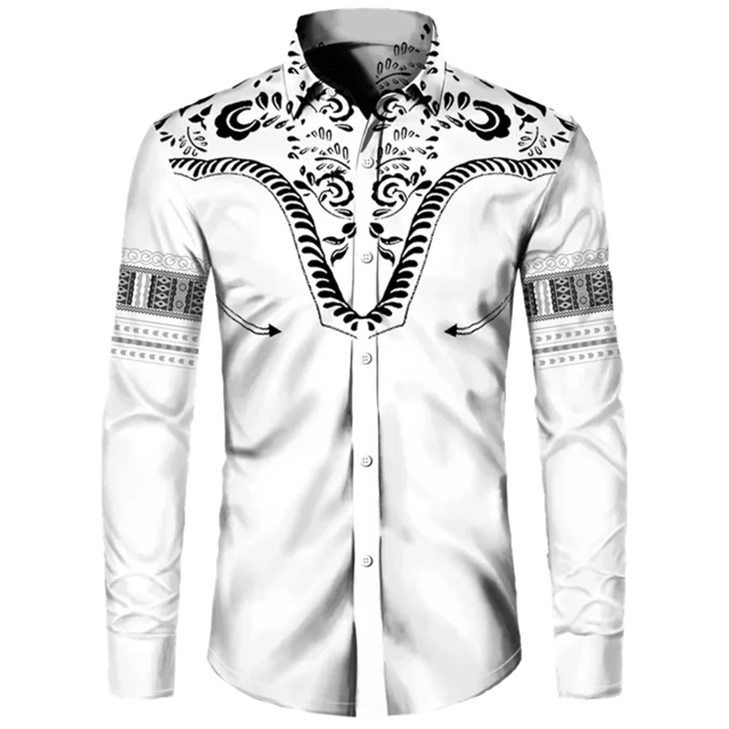 Colorful African Pattern Hawaiian Shirts For Men Retro Ethnic 3D Printed Blouse Casual Loose Aloha Shirts Long Sleeves Tops