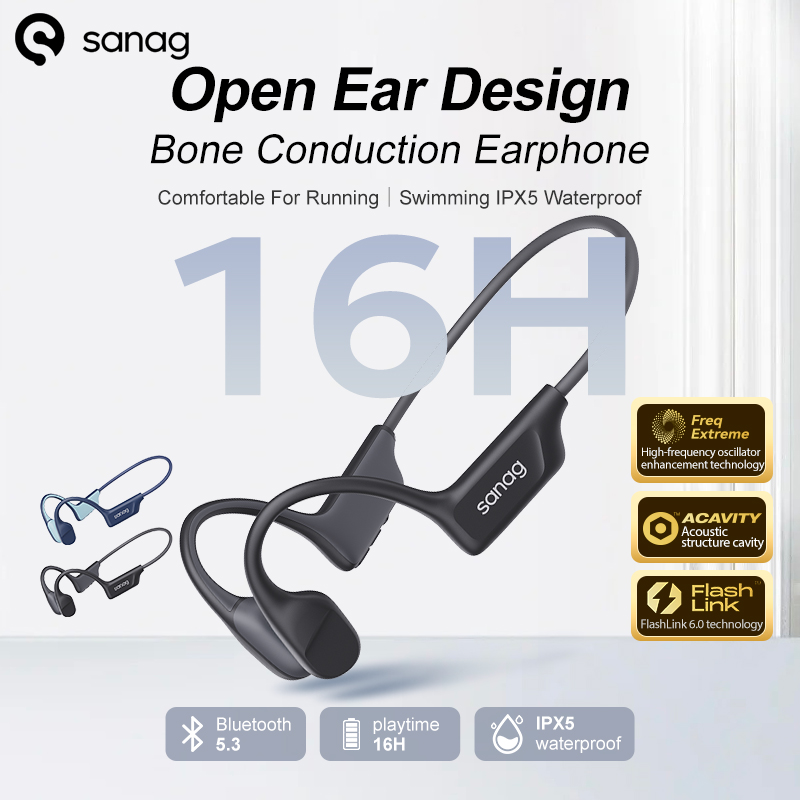Sanag B22s Bone Conduction Earphone Wireless Earbuds 16Hours Playtime IPX5 Waterproof Dynamic Spatial Sound Field Headphones