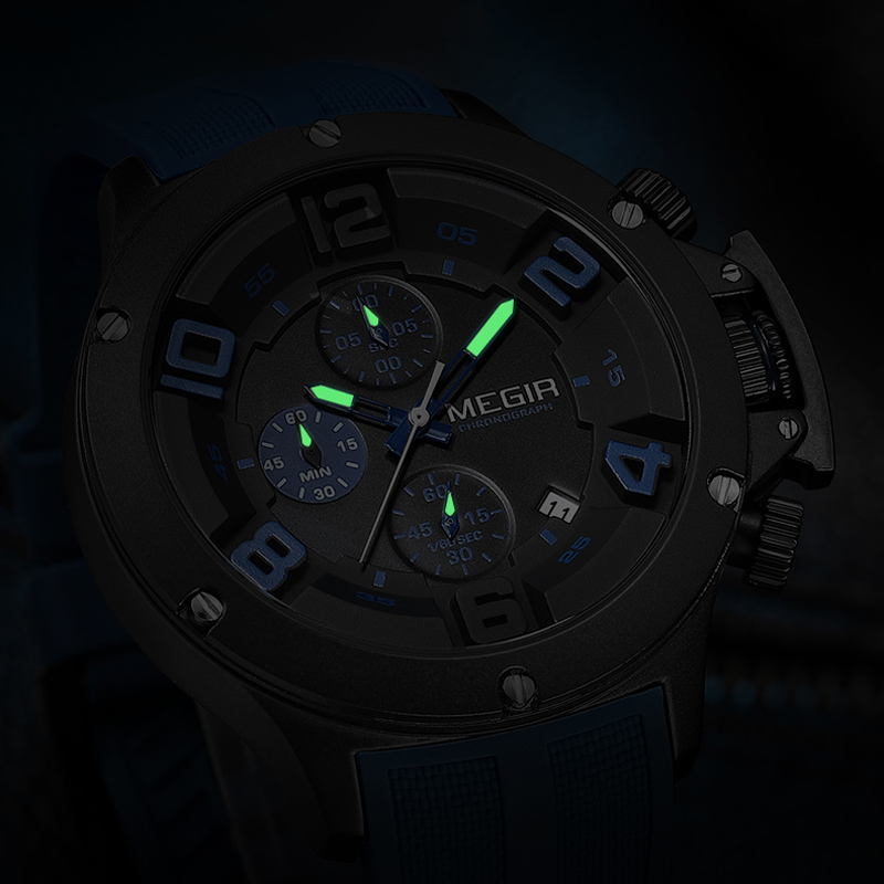 MEGIR 2025 Fashion Men's Silicone Strap Watch Luxury Calendar Chronograph Quartz Wristwatches Military Sport Luminous Clock Male