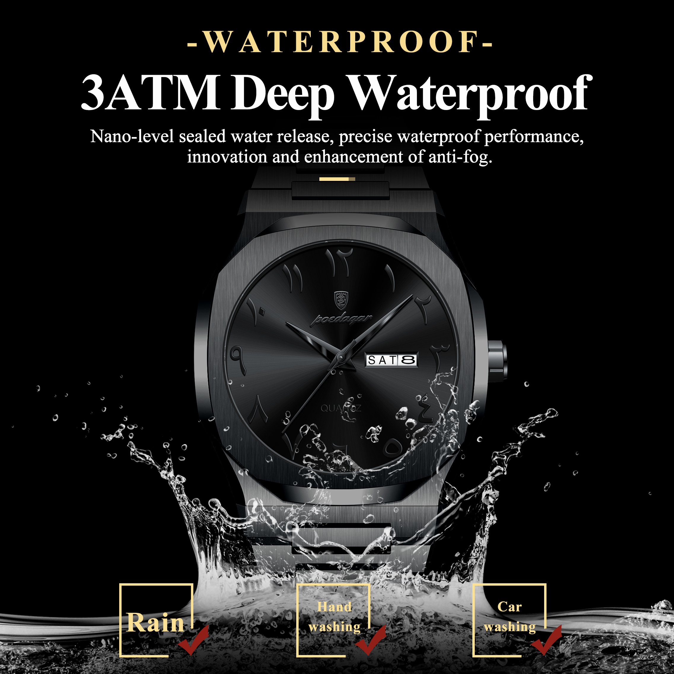 POEDAGAR Military Watch For Men Waterproof Luxury Week Calendar Man Wristwatch Quartz Stainless Steel Fashion Men's Watches Male