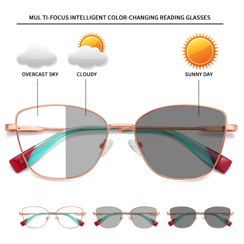 VKYEE Women Photochromic Anti Blue Light Reading Glasses Myopia Hyperopia Prescription Color Change Optical Eyeglasses PFD3032