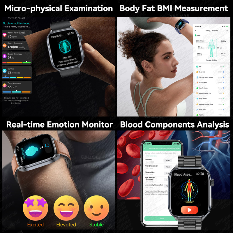 Body Composition analysis Monitoring Smart Watch Men ECG Heart Rate Blood pressure Uric Acid Health Tracker Smartwatches 2025New