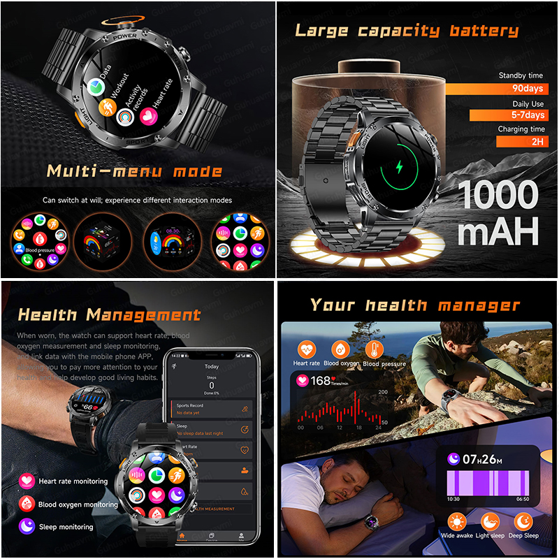 T-Rex 3 Military Grade 1000mAh Battery Smart Watch IP68 Waterproof GPS Bluetooth call AMOLED HD Men Sports 2025 New Smartwatch