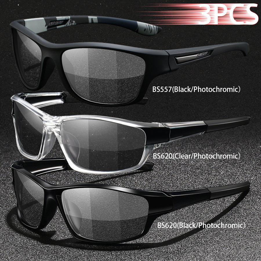 3PCS Photochromic Polarized Sports Vintage Sunglasses Men Women Cycling Driving Mountaineering Chameleon Sun Glasses UV400Eyewer