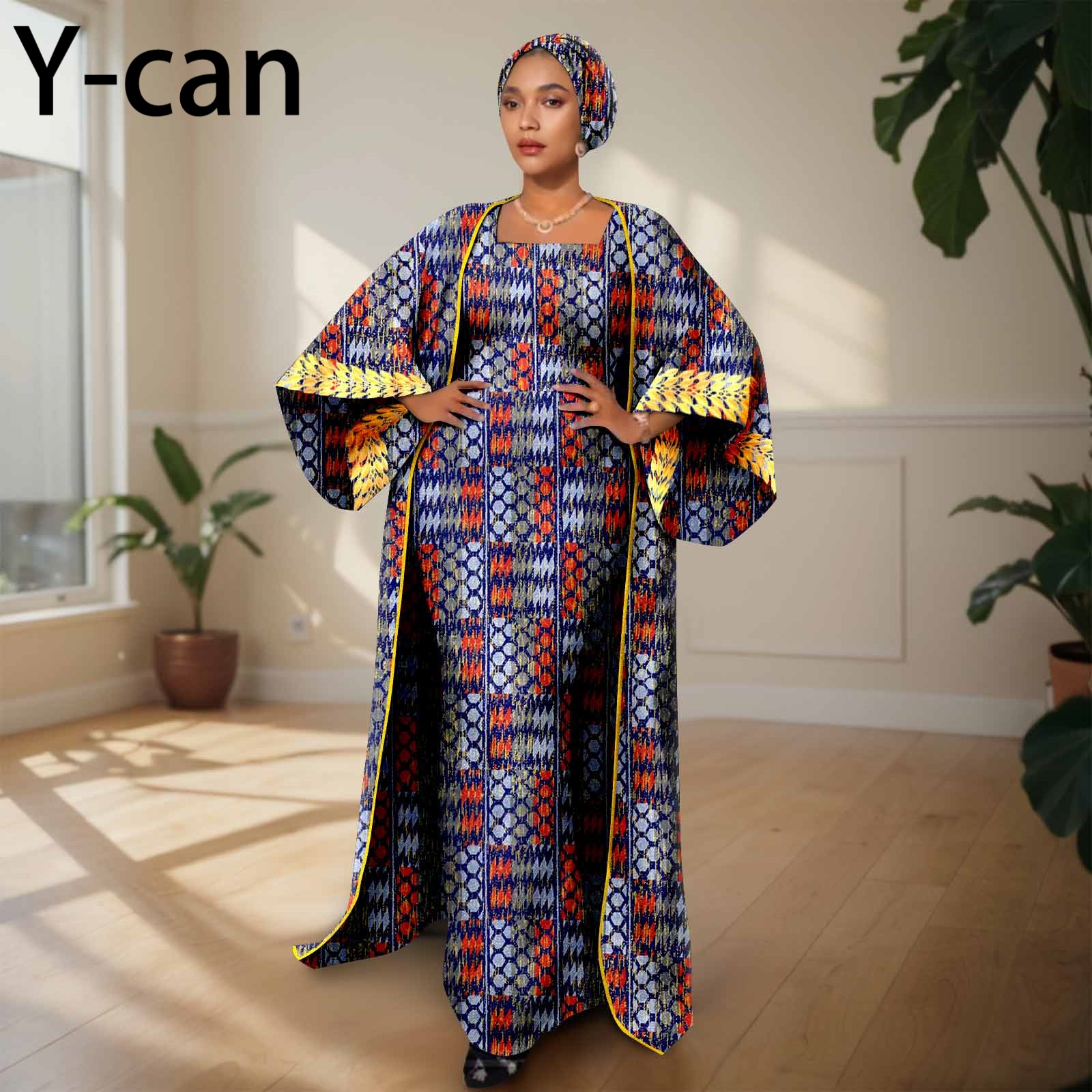 African Clothing for Women Female Suit Set Long Coat and Sleeveless Dress With Headscarf for Lady Traditional Outfits 2426029