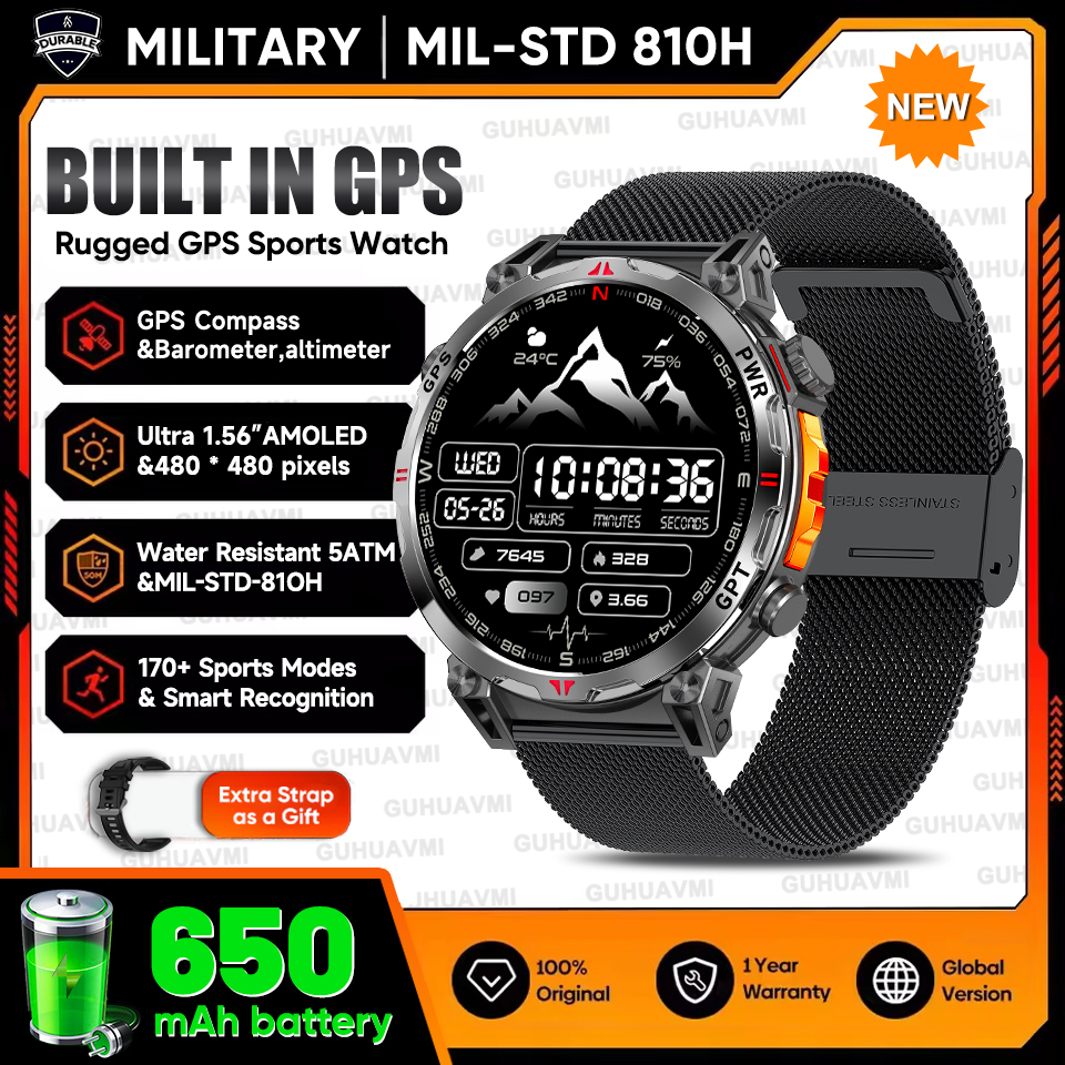 2025 New Military T-Rex3 GPS Smart Watch 5ATM Waterproof 650mAh Battery Heart Rate Compass AI GPT Sports tracker Smartwatch Men