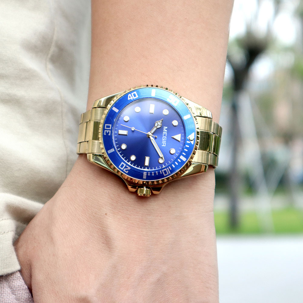 MEGIR Men's Minimalist Quartz Watch with Luminous Hands Calendar Date Stainless Steel Band Simple Business Style Wristwatch