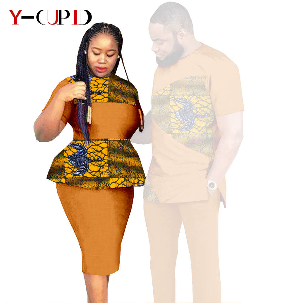 African Clothes for Couples Dashiki Women Patchwork Print Dresses Matching Men Outfit Top and Pants Sets Love Party Wear S20C010