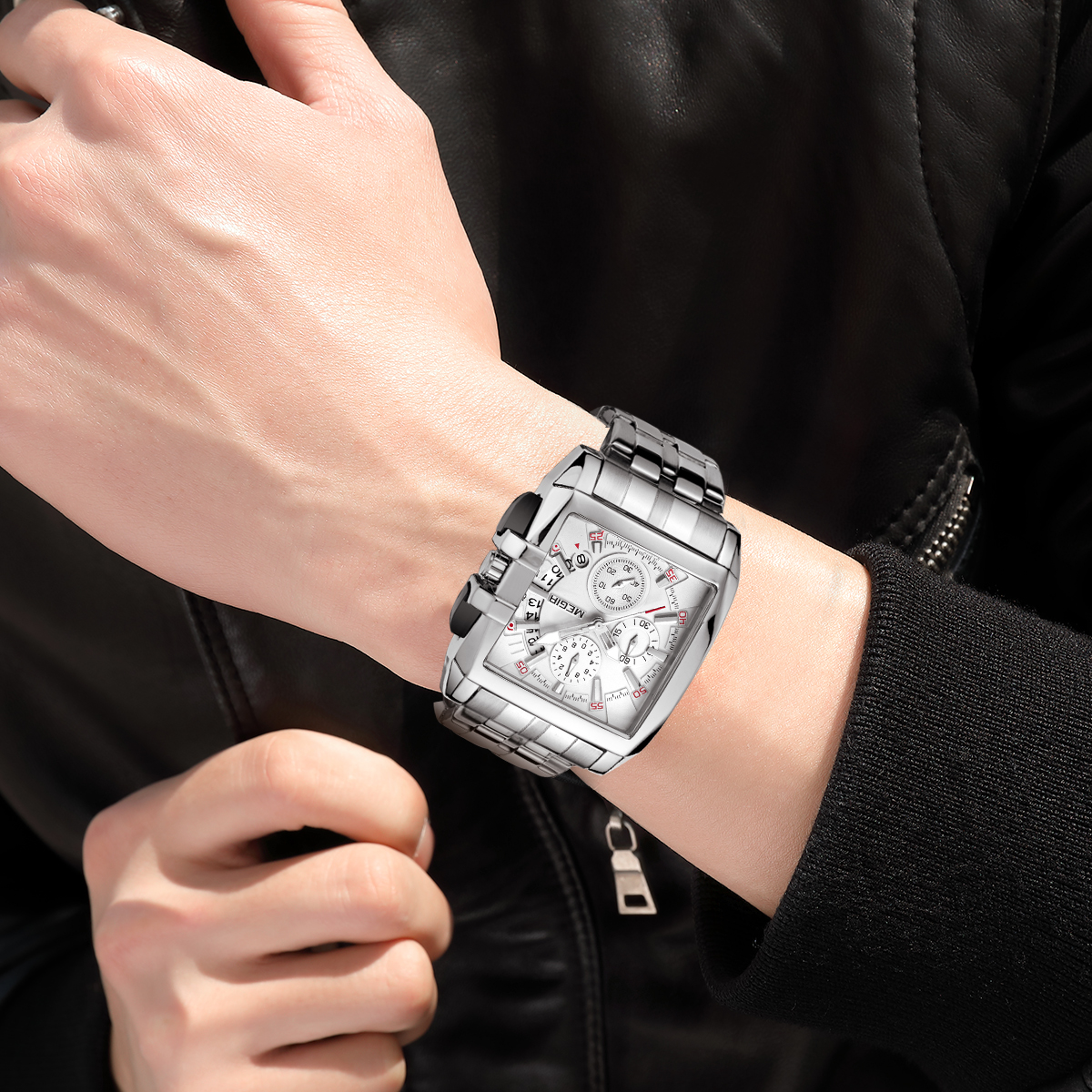 MEGIR Original Luxury Men Watch Stainless Steel Quartz Military Wristwatch Business Big Dial Chronograph Relogio Masculino 2018