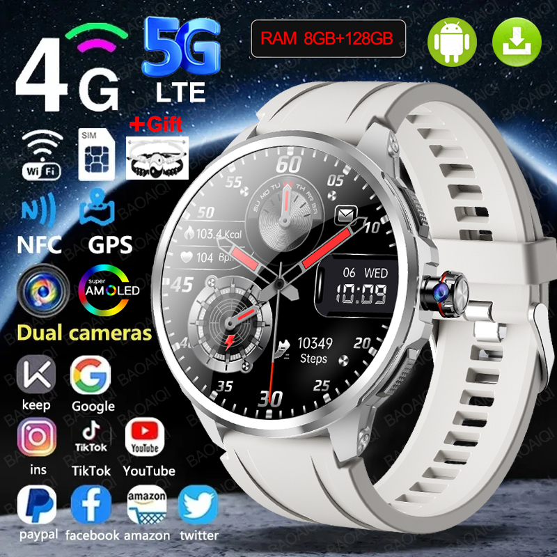 5G/4G All-Network Smart Watch 1.95 inch AMOLED 2100mah Battery 8GB+128GB RAM 900W Camera GPS WIFI Google APP Download Smartwatch