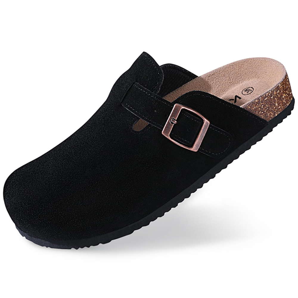 Kidmi New Genuine Suede Clogs for Women Men Clogs Soft Cork Footbed Mules Comfort Potato Shoes with Arch Support Beach Sandals