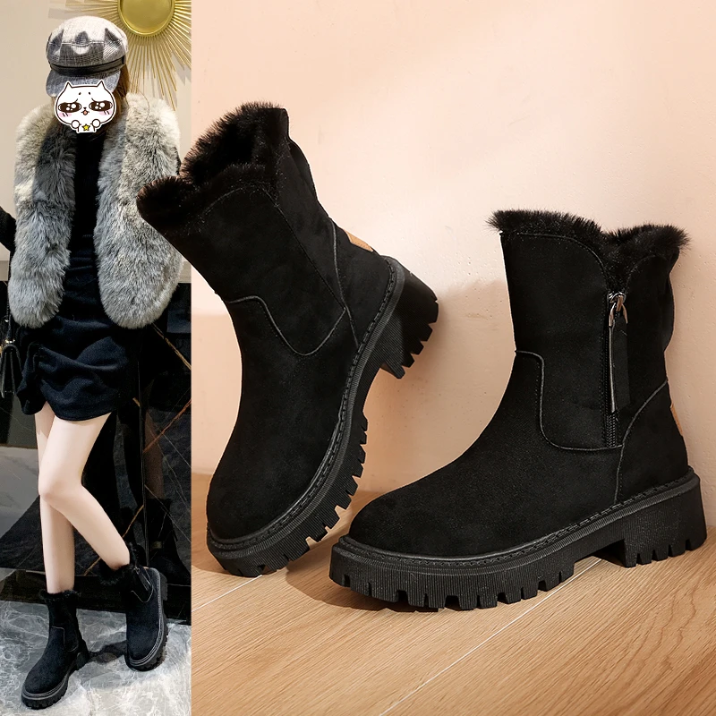 NEW Snow Boots Women Winter Warm Fashion Designer Platform Boots Non-slip Short Plush Flats Suede Shoes Mujer