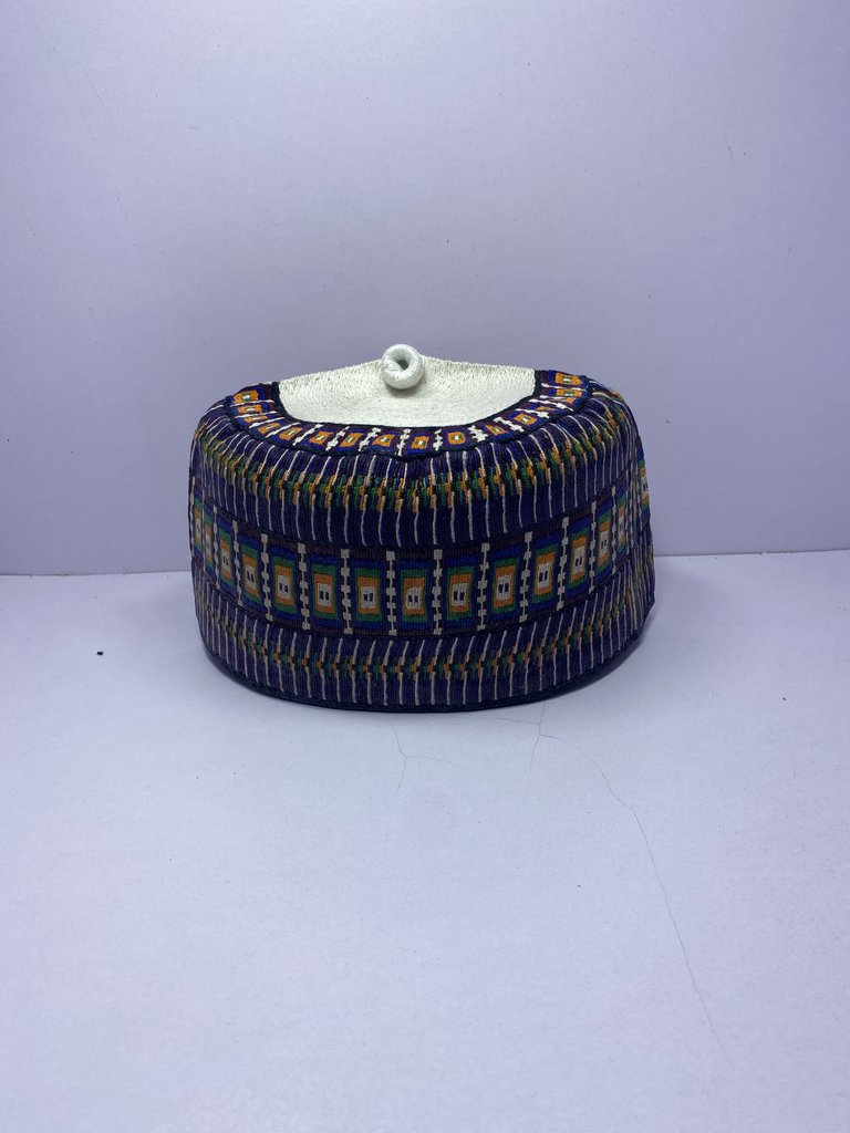 Boxed Blue Rawaram – Hausa/Fulani Cap, Kufi, Handwoven Cap, Zawa