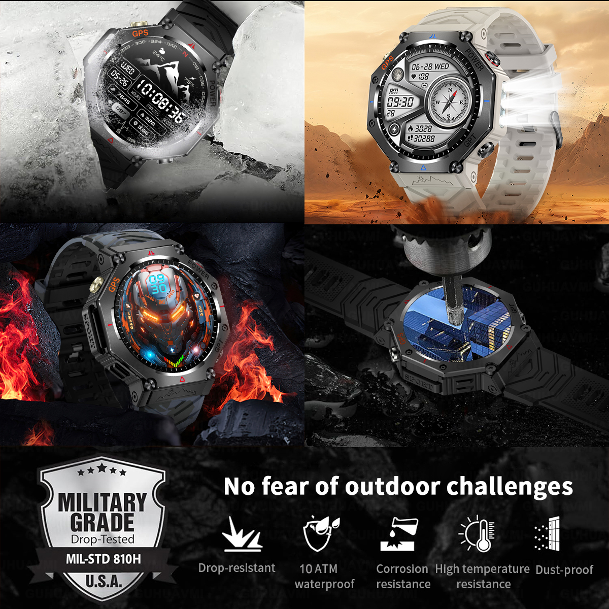 2025 NEW T-Rex 3  Outdoor Military Smart Watch 10ATM Waterproof Bulit-in GPS Compass Altimeter Barometric HD Call Smartwatch Men