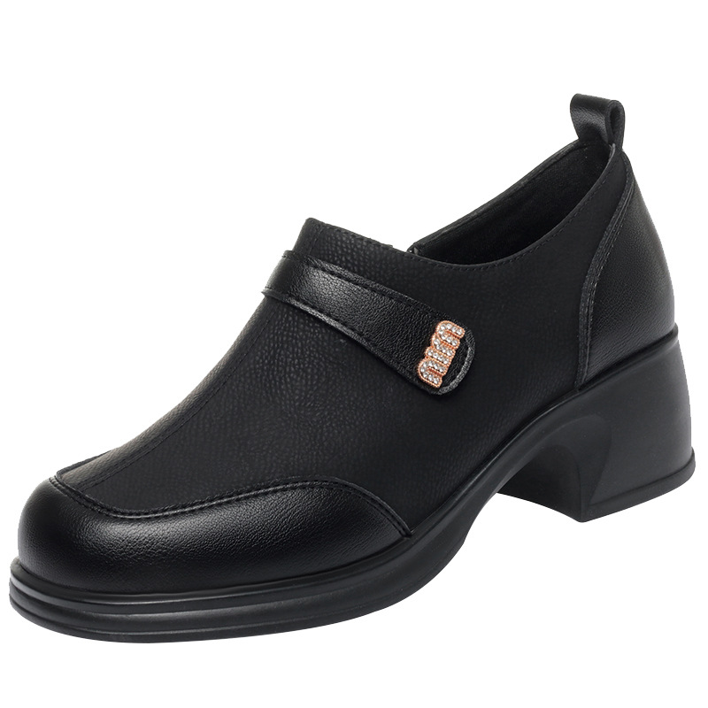 2024 New Slip On Spring Soft Shoes Woman Vintage Ladies Dress Pumps Thick High Heels Platform Shoes Retro Brown Daily Mom