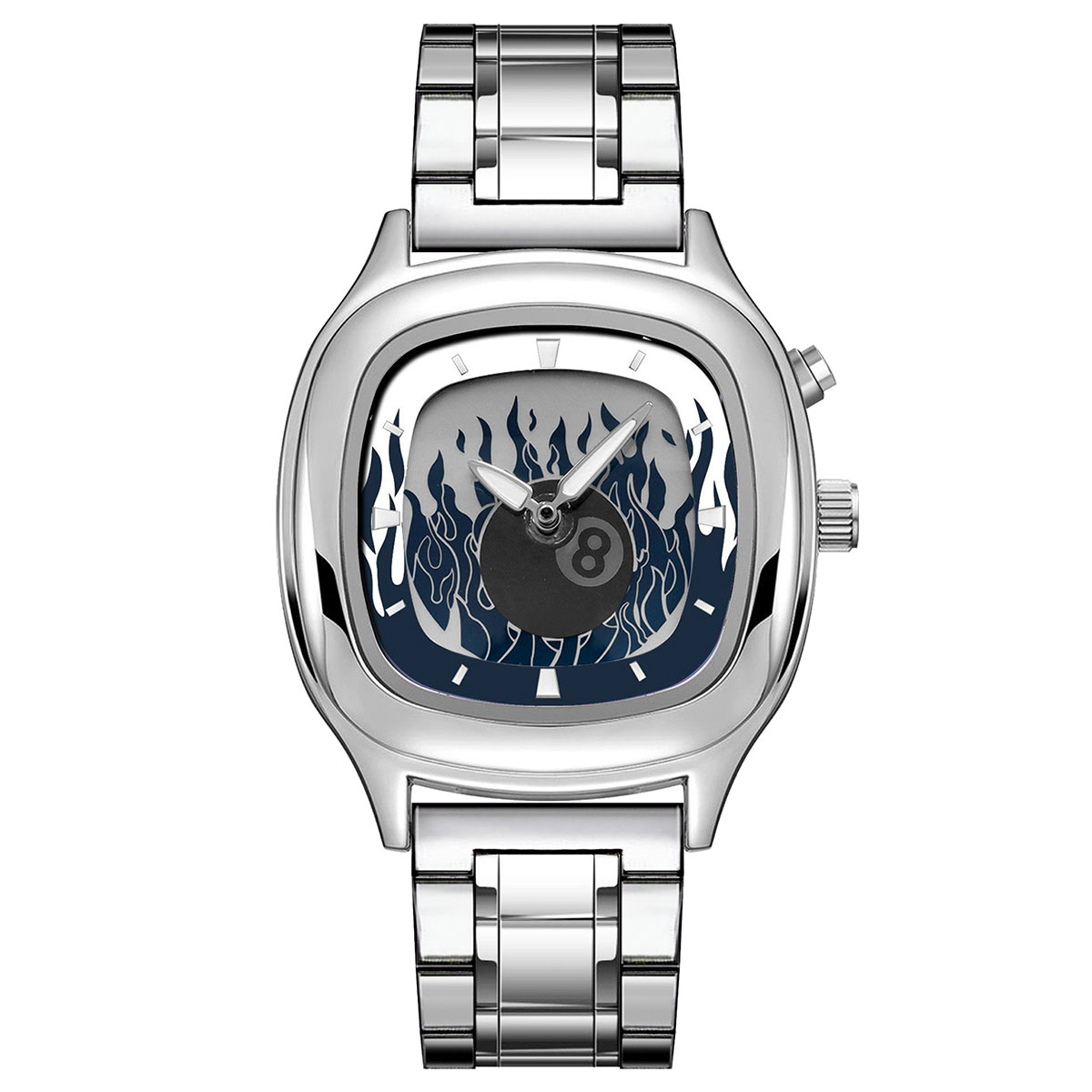 Retro Millennium Watch for Men with Dynamic Flame Dial Unique Creative Quartz Wristwatch with Stainless Steel Strap Square Case