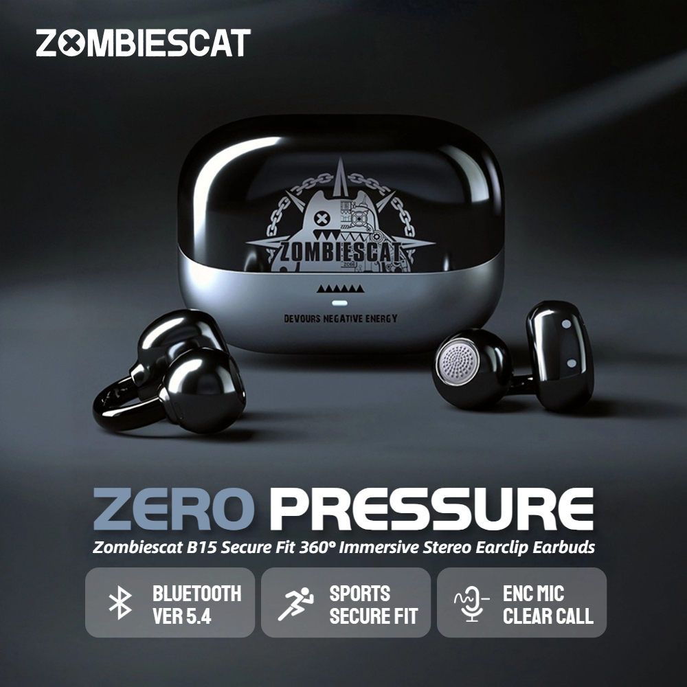 Zombiescat B15 OWS Ear Clip Headphone 360° Immersive Stereo Bluetooth 5.4 Wireless Earphones ENC Clear Call TWS Wireless Earbuds