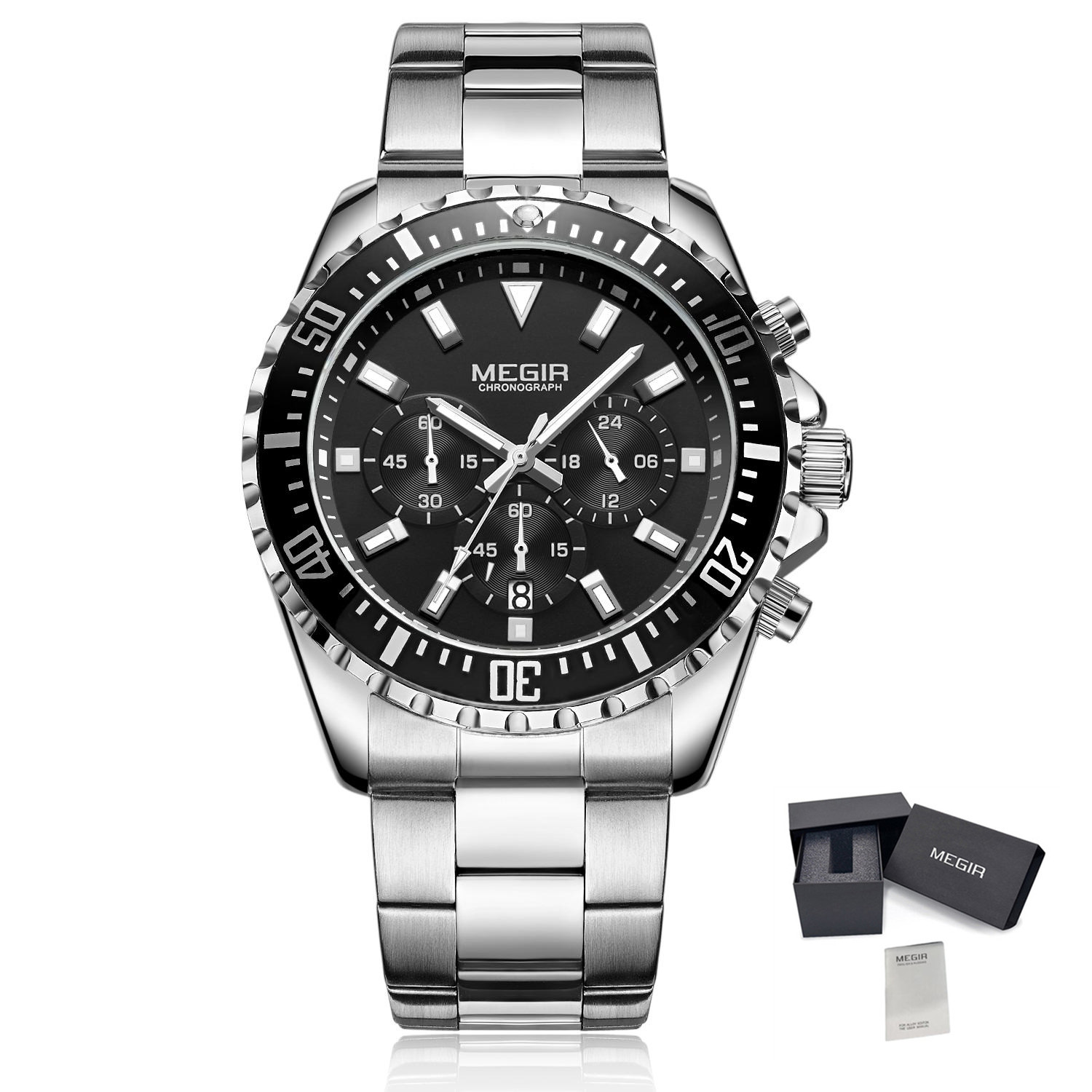 MEGIR Original Luxury Men Business Quartz Watches Stainless Steel Chronograph Military Wristwatch Clock Relogio Masculino 2064