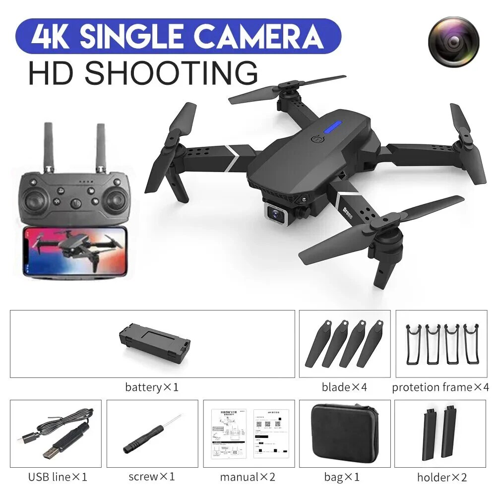 Height Hold Gift Toy 2024 E88Pro RC Drone 4K 1080P Wide Angle HD Camera Foldable Helicopter WIFI FPV