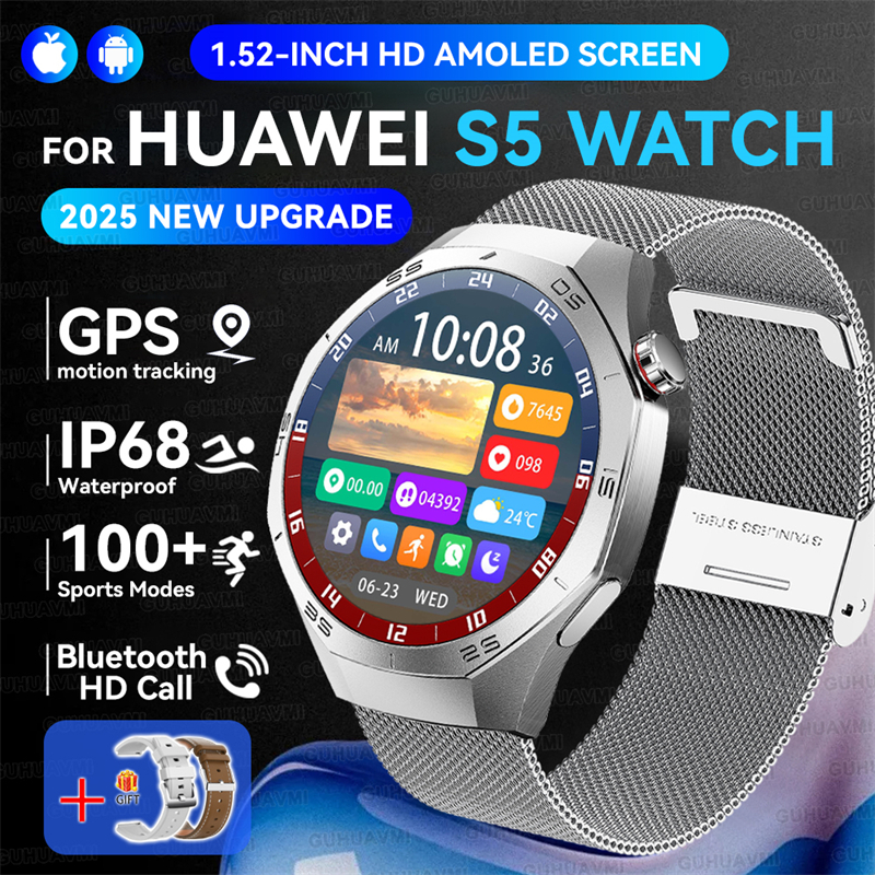 2025 New GUHUAVMI GT5 Pro Smart Watch Men HD AMOLED Screen GPS Motion trajectory HeartRate Bluetooth Call 1.52" SmartWatch IP68