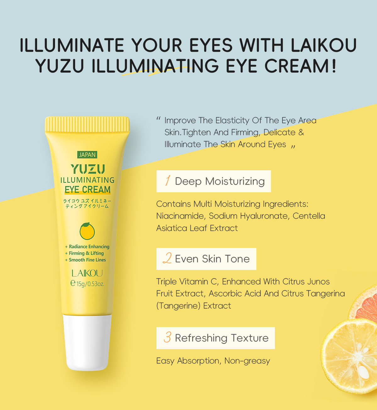 LAIKOU YUZU Eye Cream Anti Dark Circle Eye Bags Whitening  Cream Wrinkle Removal Serum Eyes Firming Skin Care Beauty Health 15g