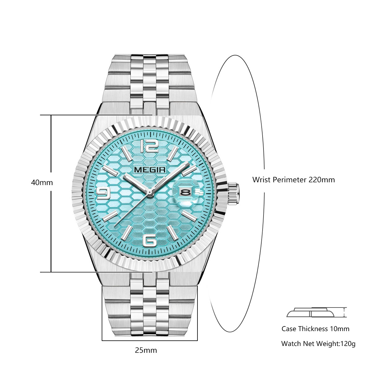 MEGIR Quartz Watch for Men Fashion Simple Business Style Analog Wristwatch with Stainless Steel Strap Date Luminous Hands