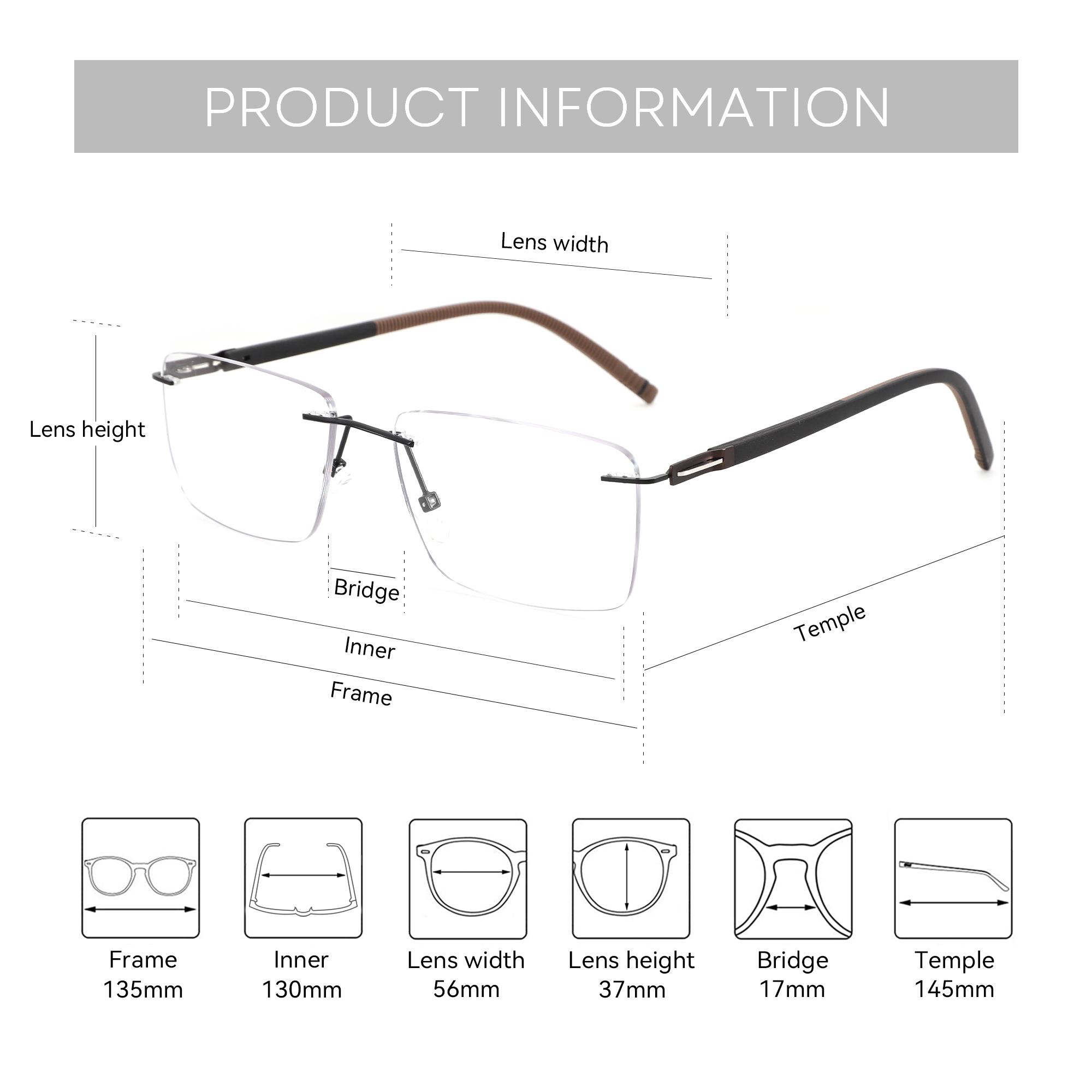 ZENOTTIC High-quality Rimless Rectangle Prescription Glasses Anti Blue Light/Photochromic Optical Eyeglasses For Men