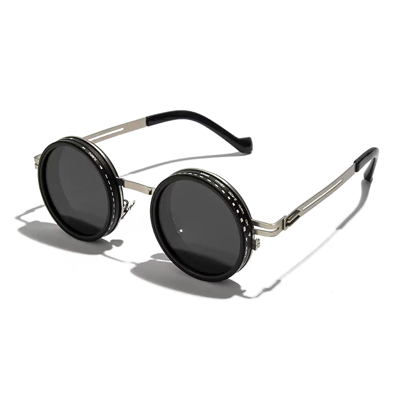 SHAUNA Retro Metal Round Punk ND9-level Adjustable Dimming Sunglasses Women Polarized UV400 Fashion Men Outdoor Sun Glasses