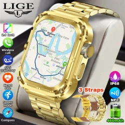 LIGE New GPS Tracker Smart Watch 460mAh Battery 2.1'' HD Screen NFC Compass Men Smartwatch Military Outdoor Sports Watches 2025