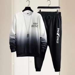 Men Casual Two-piece Suit Men's Gradient Contrast Color Tracksuit Set with Loose Fit Top Elastic Waist Pants for Hip Hop Sports