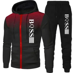 2025 autumn and winter new zipper hoodie + jogging pants two-piece men's outdoor new fashion leisure fitness suit