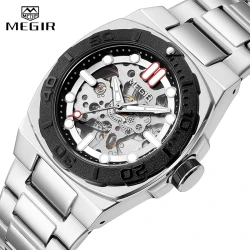 MEGIR Brand New Fashion Automatic Date Quartz Watch for Men Stainless Steel Waterproof Mechanical Mens Watches Relogio Masculino