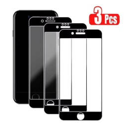 3Pcs Black Screen Protector On The For iPhone 7 8 6 6S Plus Tempered Glass