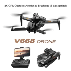 2025 V668 GPS Drone 5KM 8K Professional HD Dual Camera 3-Axis Gimbal Brushless Laser Obstacle Avoidance FPV Dron RC Quadcopter