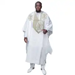 African Clothing For Men Traditional Bazin Riche Embroidery Design Top Long Sleeve 3 Piece Set