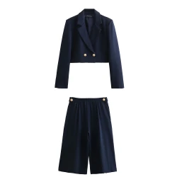 2024 Women's Fashion New Button Decoration Short Suit Coat&Wide Leg Pants Set