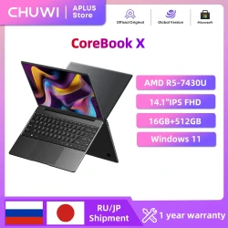 CHUWI CoreBook X Gaming Laptop AMD R5-7430U 16GB DDR4 RAM 512GB SSD 14.1 inch FHD Screen Lightweight Notebook 4.3 GHz Windows 11