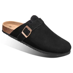 Evshine Men's Cork Footbed Clogs with Arch Support Fashion Cow Suede Mules Women Leather Cork Slippers Unisex Retro Potato Shoes