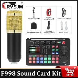 F998 Sound Card + BM800 Microphone DJ Equipment Audio Mixer Kit Console Live Sound Card For Live streaming, Recording, Singing