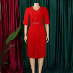 Customized Elegant Dress Women for Wedding Party 2025 Summer African Short Sleeve V-neck Polyester Midi Pleat Dress Dashiki Afri