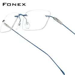 FONEX Titanium Glasses Frame Men Brand Design Square Rimless Frameless Eyeglasses Women Ultralight-Weight Japanese Eyewear 85708