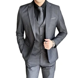 New (Blazer+ Vest + Pants) Men's Fashion Business Gentleman Professional Formal Dress Korean Version Banquet Dress Suit 6XL