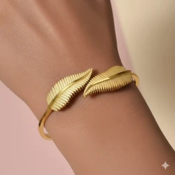Gold Plated Dual Leaf Cuff Bracelet