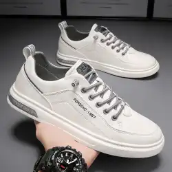 2025 Men's Spring New Breathable White Shoes Men Trendy Versatile Cloth Shoes Sports Board Shoes Men's Casual Leather Sneakers