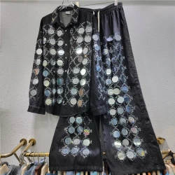 2025 spring new hot drill sequin denim shirt coat + high waist straight tube hot drill denim pants suit