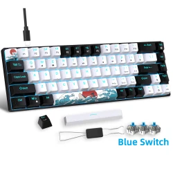 Mechanical Gaming Keyboard, 68 Keys Gaming Keyboard With Blue/Switches, Detachable Type-C Cable Mini Keyboard With Blue Light