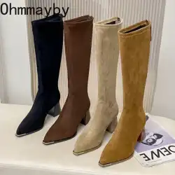 Autumn Winter Sued Women Loots Boots Fashion Pointed Toe Shoes Street Style Party Stripper Female Thick Heel High Booties